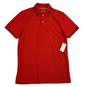 Club Room Mens Performance Stripe Short Sleeve Polo Shirt Red S